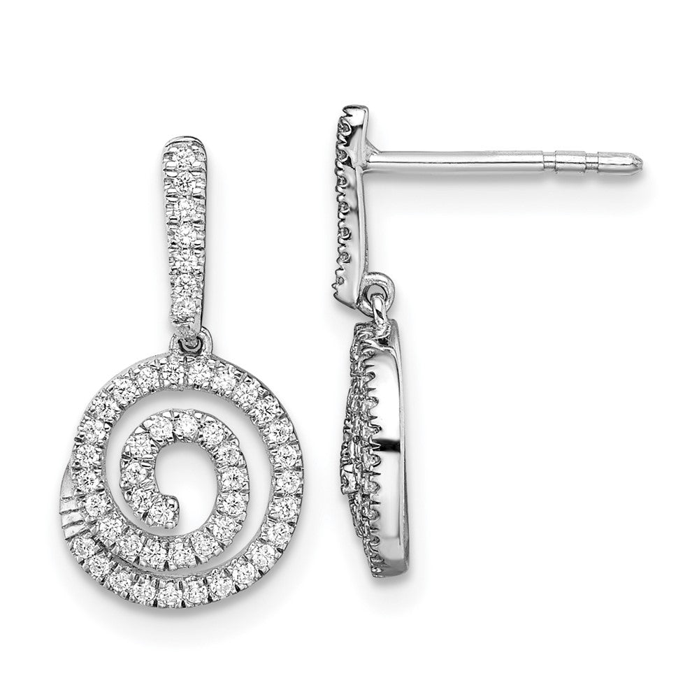14k White Gold Circle Swirl Real Diamond Dangle Post Earrings EM8512-030-WA
