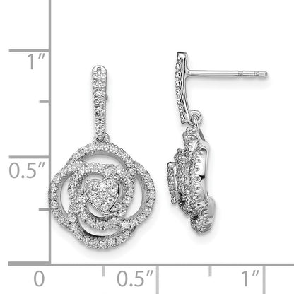 14k White Gold Floral Real Diamond Dangle Post Earrings EM8513-043-WA