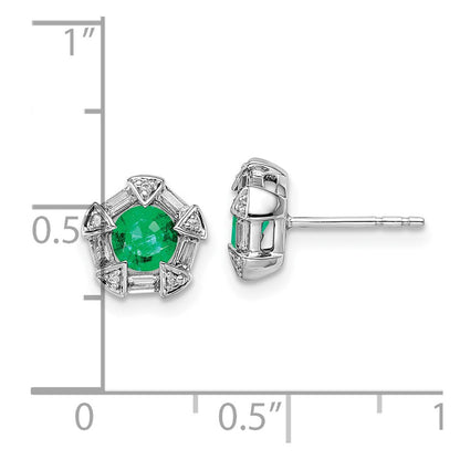 14k White Gold Emerald and Real Diamond Post Earrings EM8520-EM-018-WA