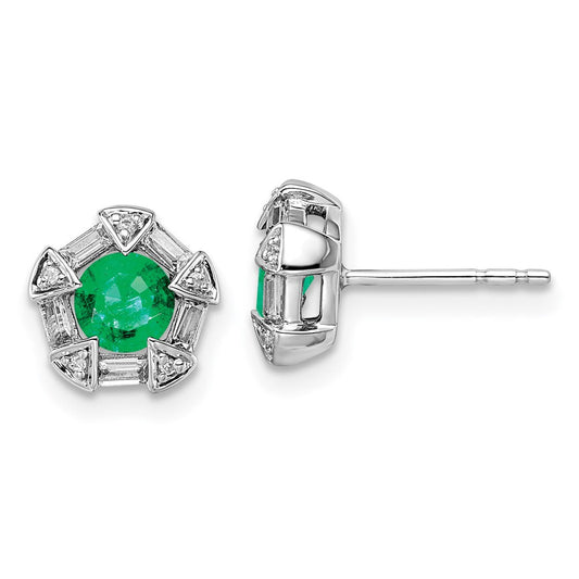 14k White Gold Emerald and Real Diamond Post Earrings EM8520-EM-018-WA