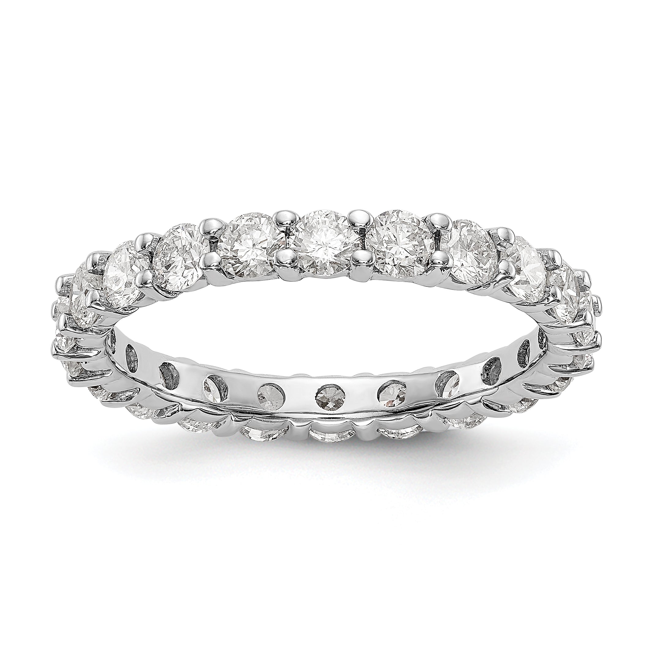 Solid Real 14k White Gold Polished Shared Prong 2ct CZ Eternity Wedding Band Ring
