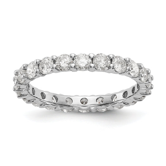 Solid Real 14k White Gold Polished Shared Prong 2ct CZ Eternity Wedding Band Ring