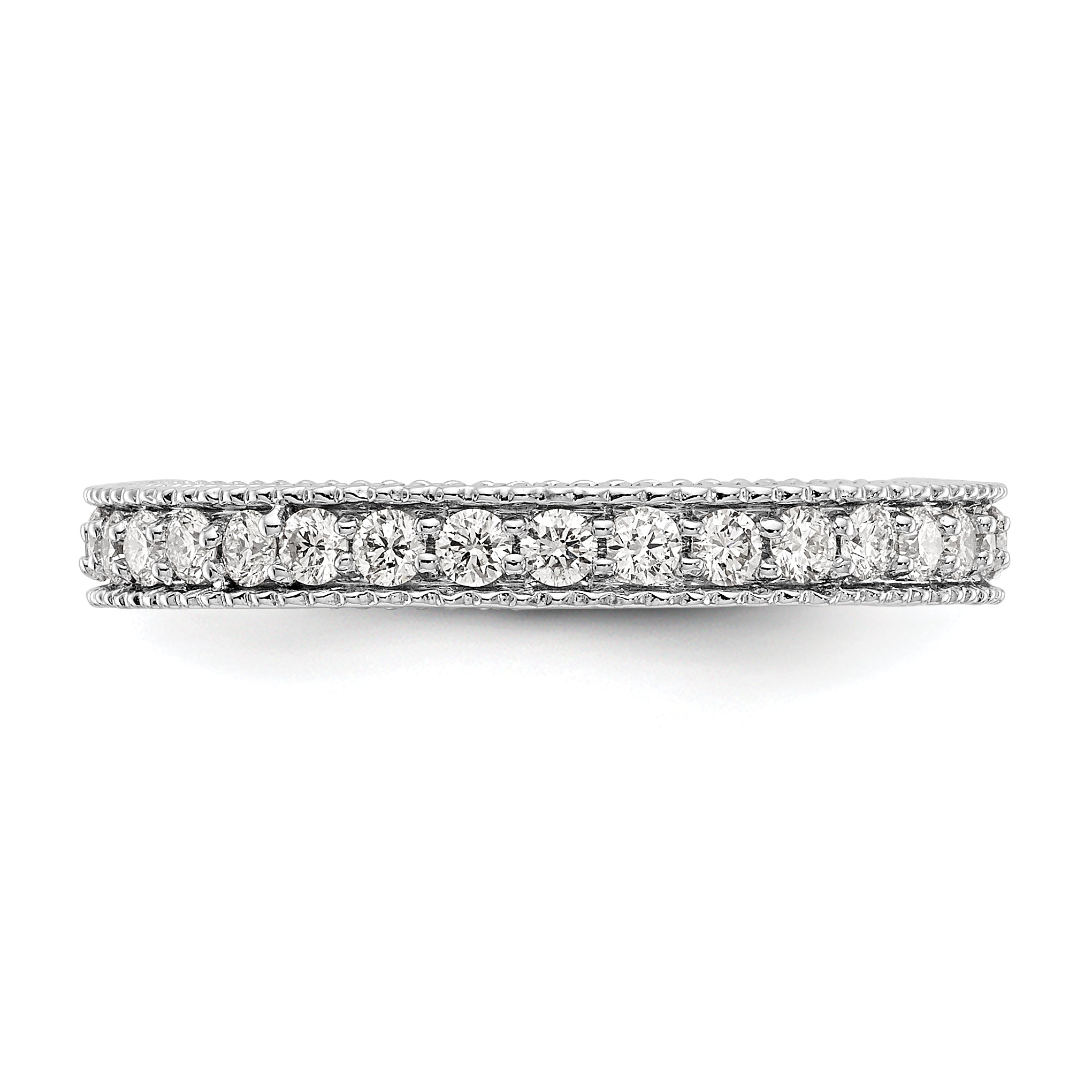 Solid Real 14k White Gold Polished 3/4CT Milgrain Edge CZ Eternity Wedding Band Ring