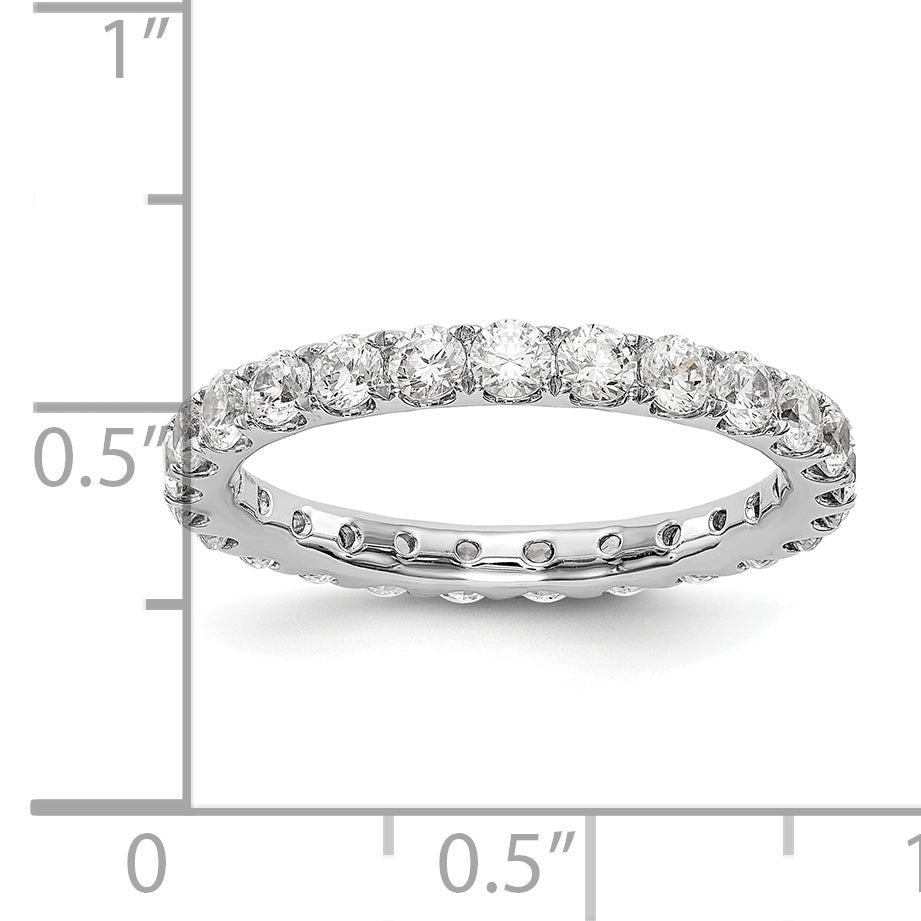 Solid Real 14k White Gold U Shared Prong CZ Eternity Wedding Band Ring