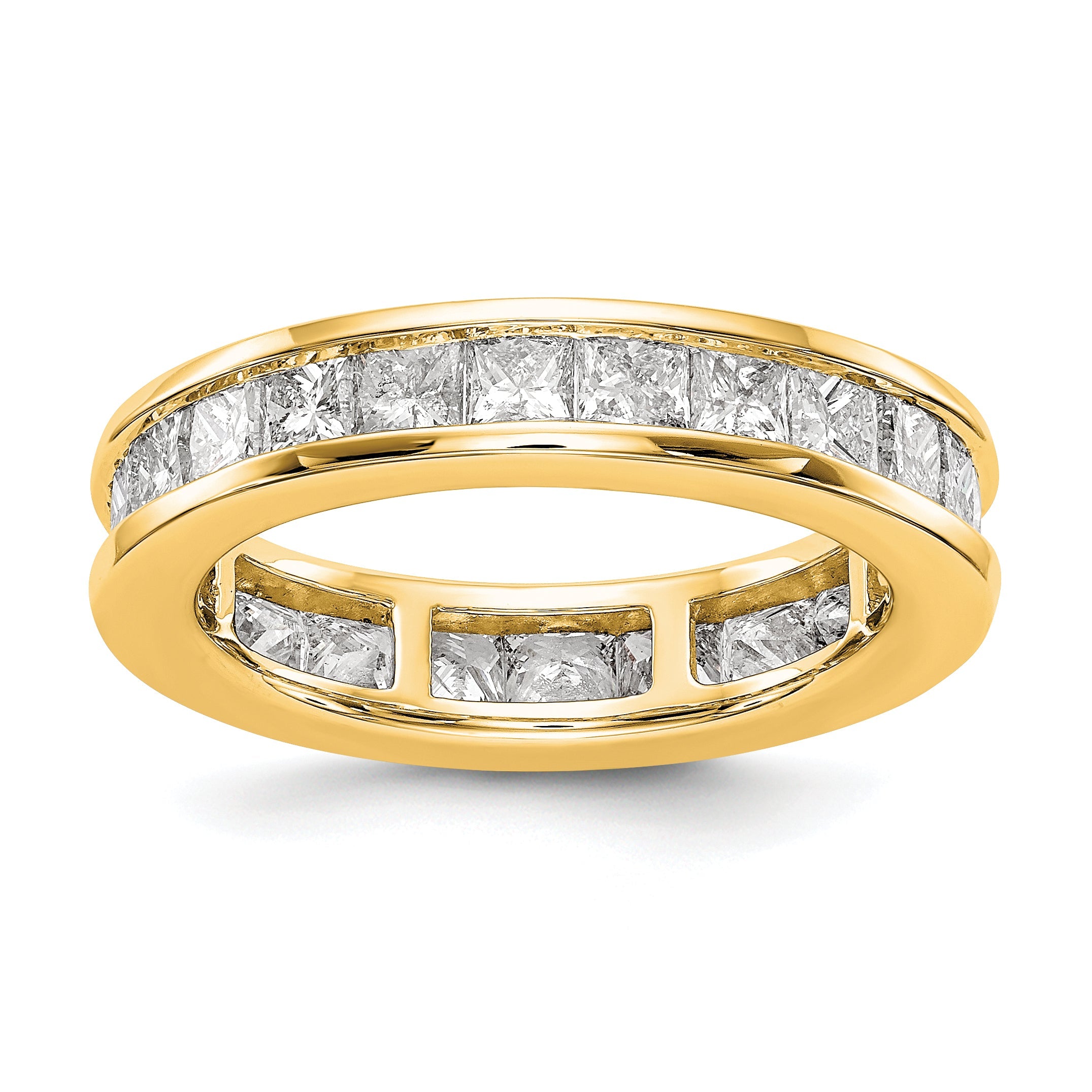 Solid Real 14k Polished 3ct Princess Channel Set CZ Eternity Wedding Band Ring