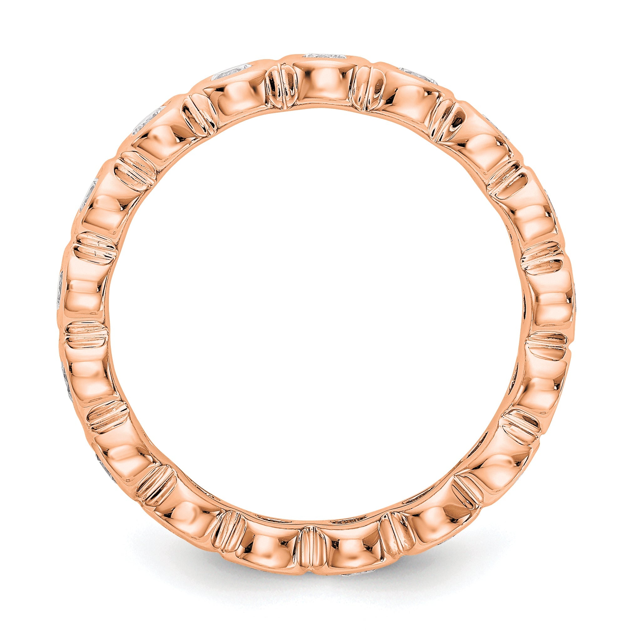 Solid Real 14k Rose Gold Polished 1ct Bezel Set CZ Eternity Wedding Band Ring