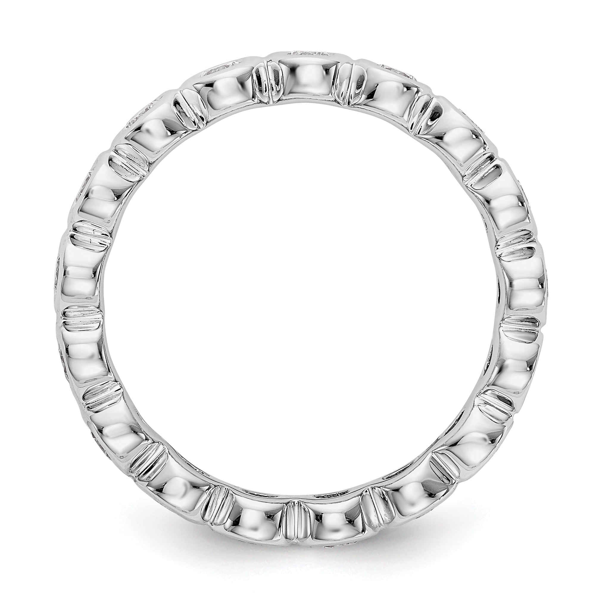 Solid Real 14k White Gold Polished 1ct Bezel Set CZ Eternity Wedding Band Ring