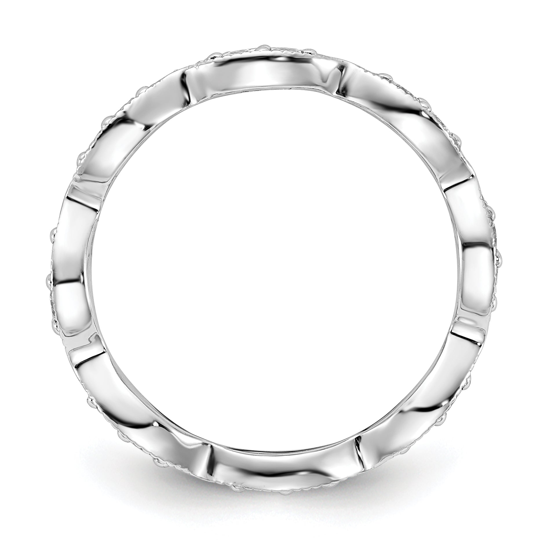 Solid Real 14k White Gold Polished Vintage Pave Size 5.5 CZ Eternity Wedding Band Ring