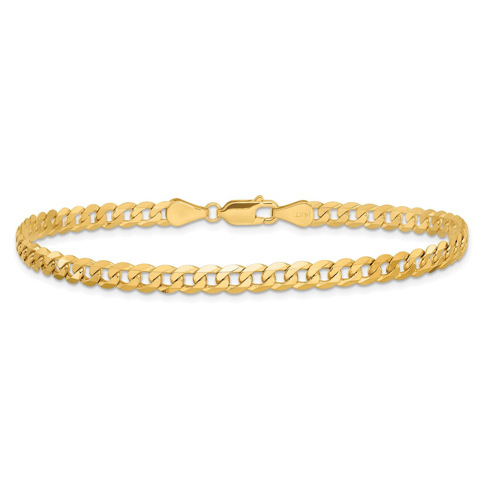 Solid 14K Yellow Gold 9 inch 4.75mm Flat Beveled Curb with Lobster Clasp Chain Bracelet