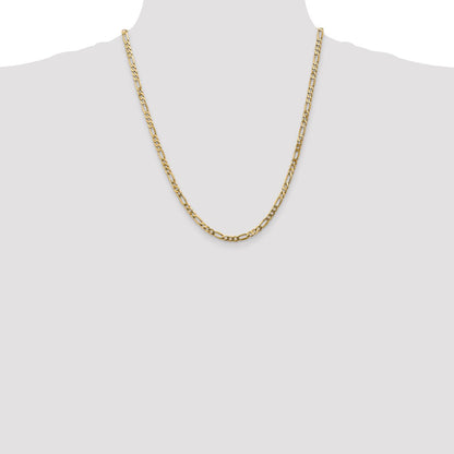 14K Yellow Gold 22 inch 4mm Flat Figaro with Lobster Clasp Chain Necklace