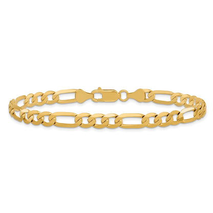 Solid 14K Yellow Gold 9 inch 6.25mm Flat Figaro with Lobster Clasp Chain Bracelet