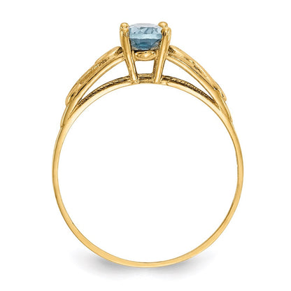14k yellow gold madi k synthetic aquamarine ring gk277