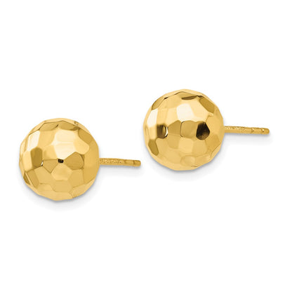 14k Yellow Gold Gold Polished and Diamond Cut 9.5MM Ball Post Earrings