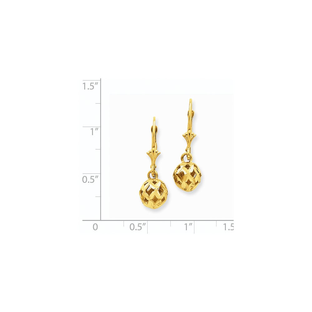 14k Yellow Gold Diamond-cut Filigree Ball Leverback Earrings