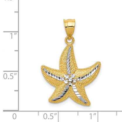 14k Yellow & Rhodium Gold and Rhodium Diamond-cut Starfish Pendant