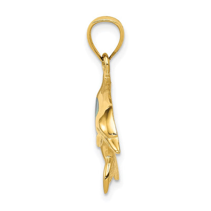 14k Yellow Gold Lab Created Opal Dolphin Pendant