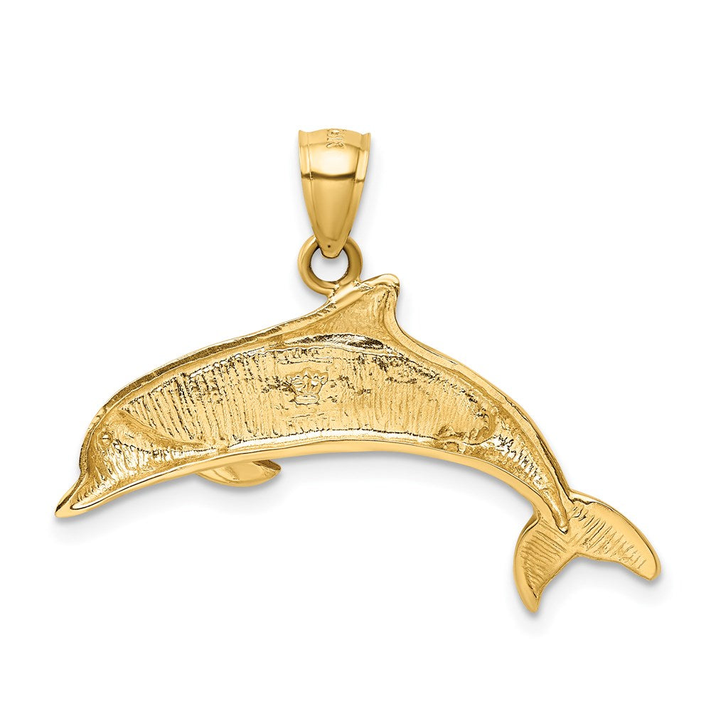 14k Yellow Gold Lab Created Opal Dolphin Pendant