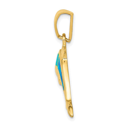 14k Yellow Gold Lab Created Opal Dolphin Pendant