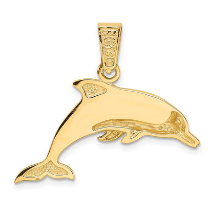 14k Yellow Gold Lab Created Opal Dolphin Pendant