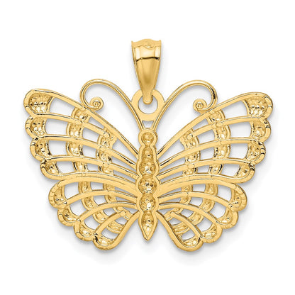 14k Yellow & Rhodium Gold and Rhodium Diamond-cut Butterfly Pendant