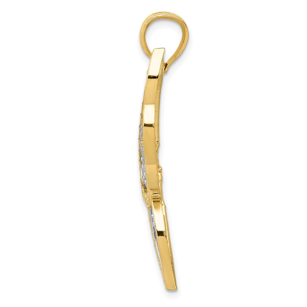 14k Yellow & Rhodium Gold w/Rhodium Diamond-cut Butterfly Pendant