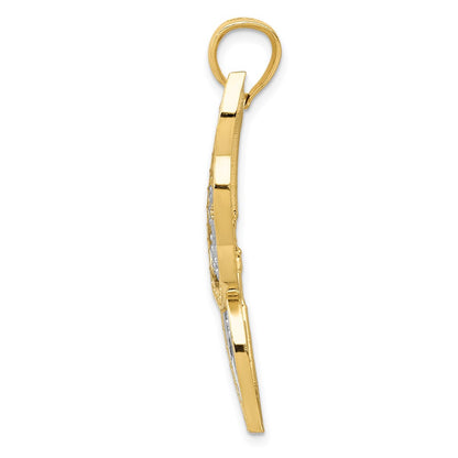 14k Yellow & Rhodium Gold w/Rhodium Diamond-cut Butterfly Pendant