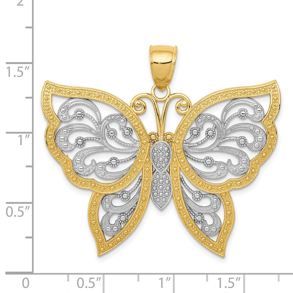 14k Yellow & Rhodium Gold w/Rhodium Diamond-cut Butterfly Pendant