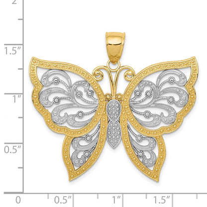 14k Yellow & Rhodium Gold w/Rhodium Diamond-cut Butterfly Pendant
