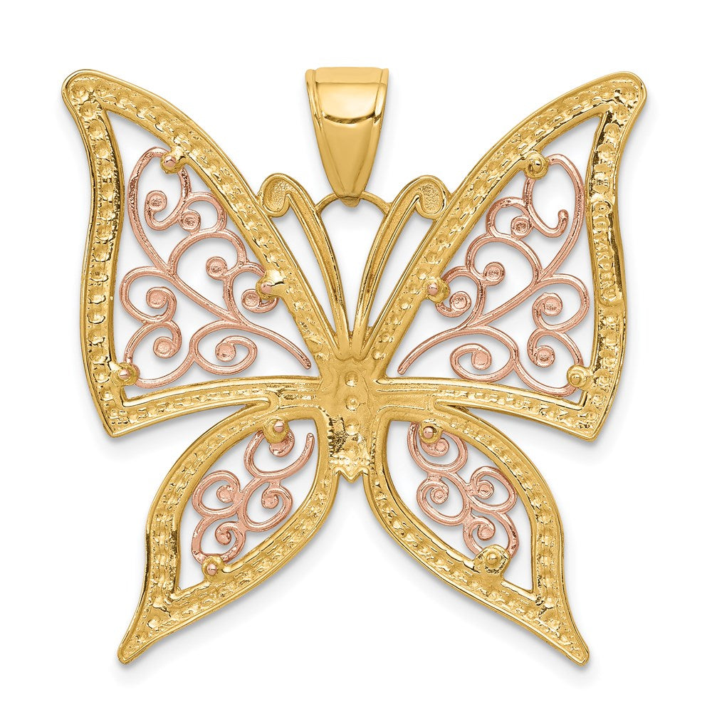 14k Two-tone Gold w/White Rhodium Diamond-cut Butterfly Pendant