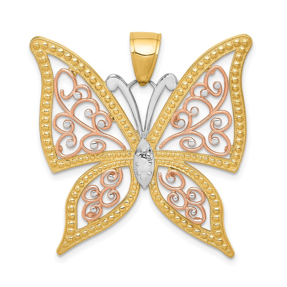 14k Two-tone Gold w/White Rhodium Diamond-cut Butterfly Pendant