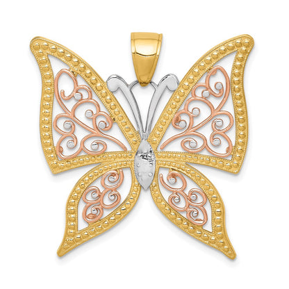 14k Two-tone Gold w/White Rhodium Diamond-cut Butterfly Pendant