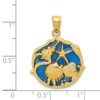 14k Yellow Gold Blue Enameled Shell Cluster Pendant