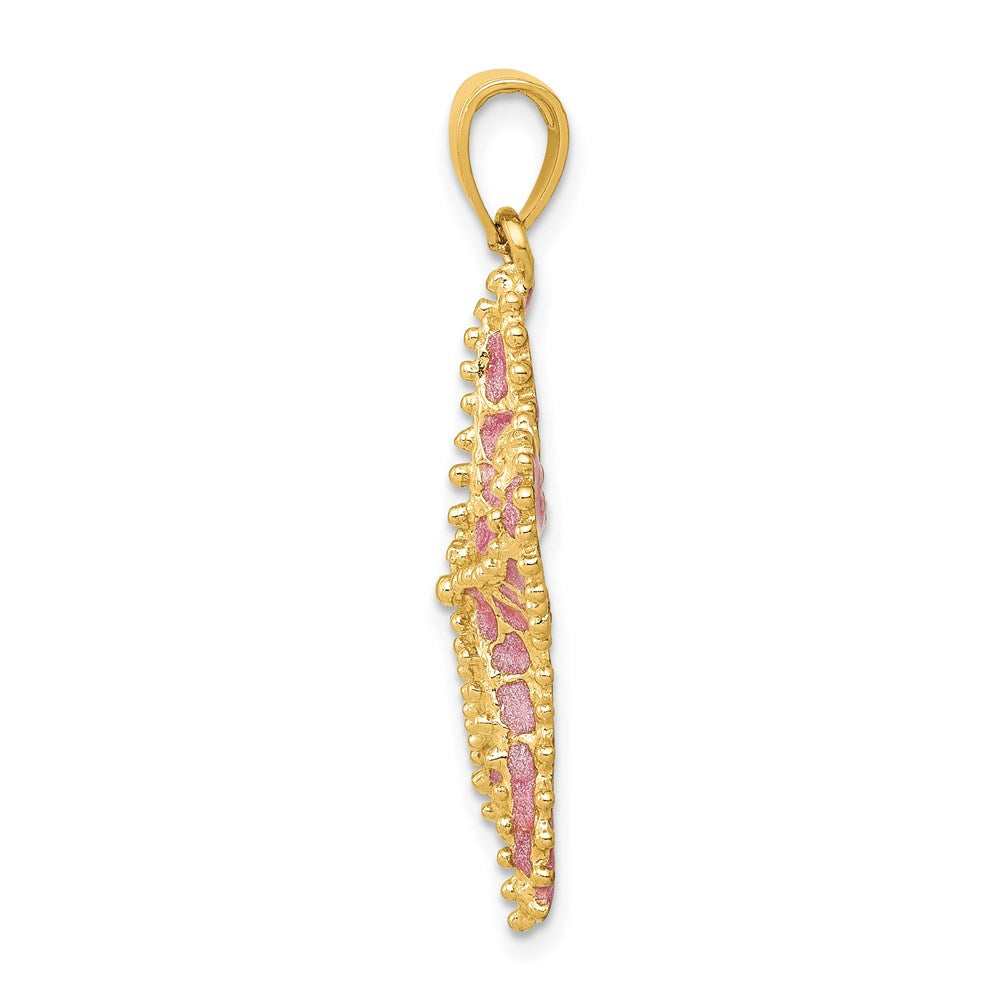 14k Yellow Gold Pink Enameled Starfish Pendant