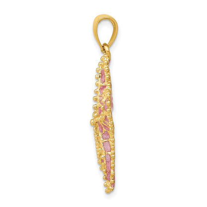 14k Yellow Gold Pink Enameled Starfish Pendant