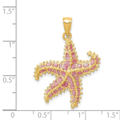 14k Yellow Gold Pink Enameled Starfish Pendant