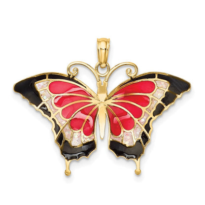 14k Yellow Gold Enameled Butterfly Pendant