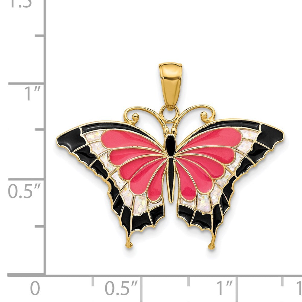 14k Yellow Gold Enameled Butterfly Pendant