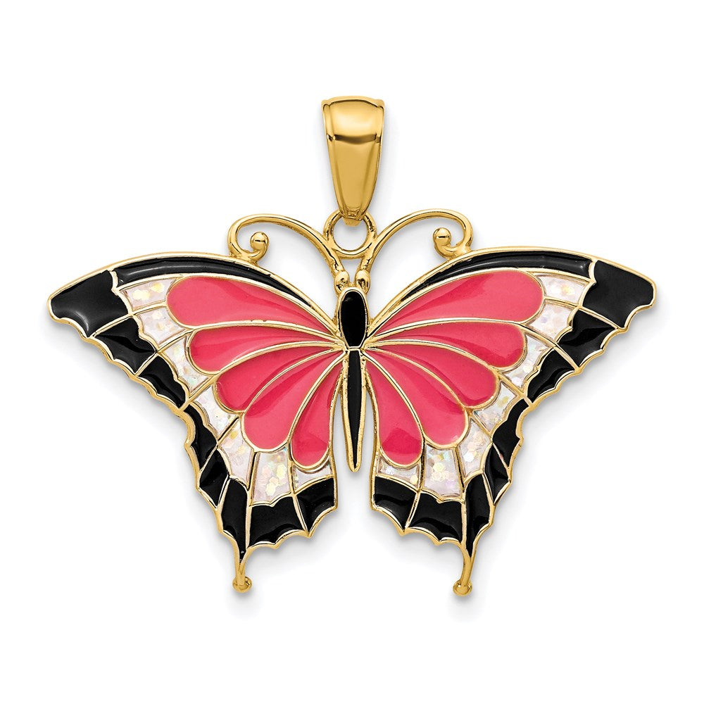 14k Yellow Gold Enameled Butterfly Pendant
