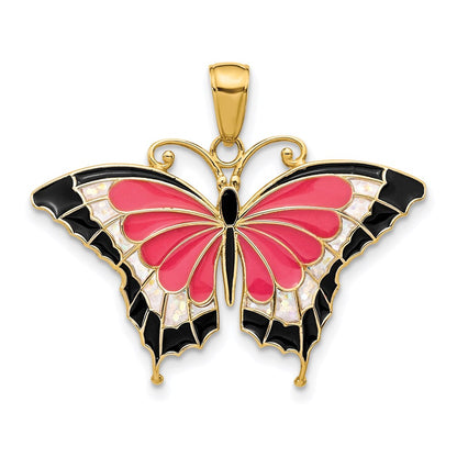 14k Yellow Gold Enameled Butterfly Pendant