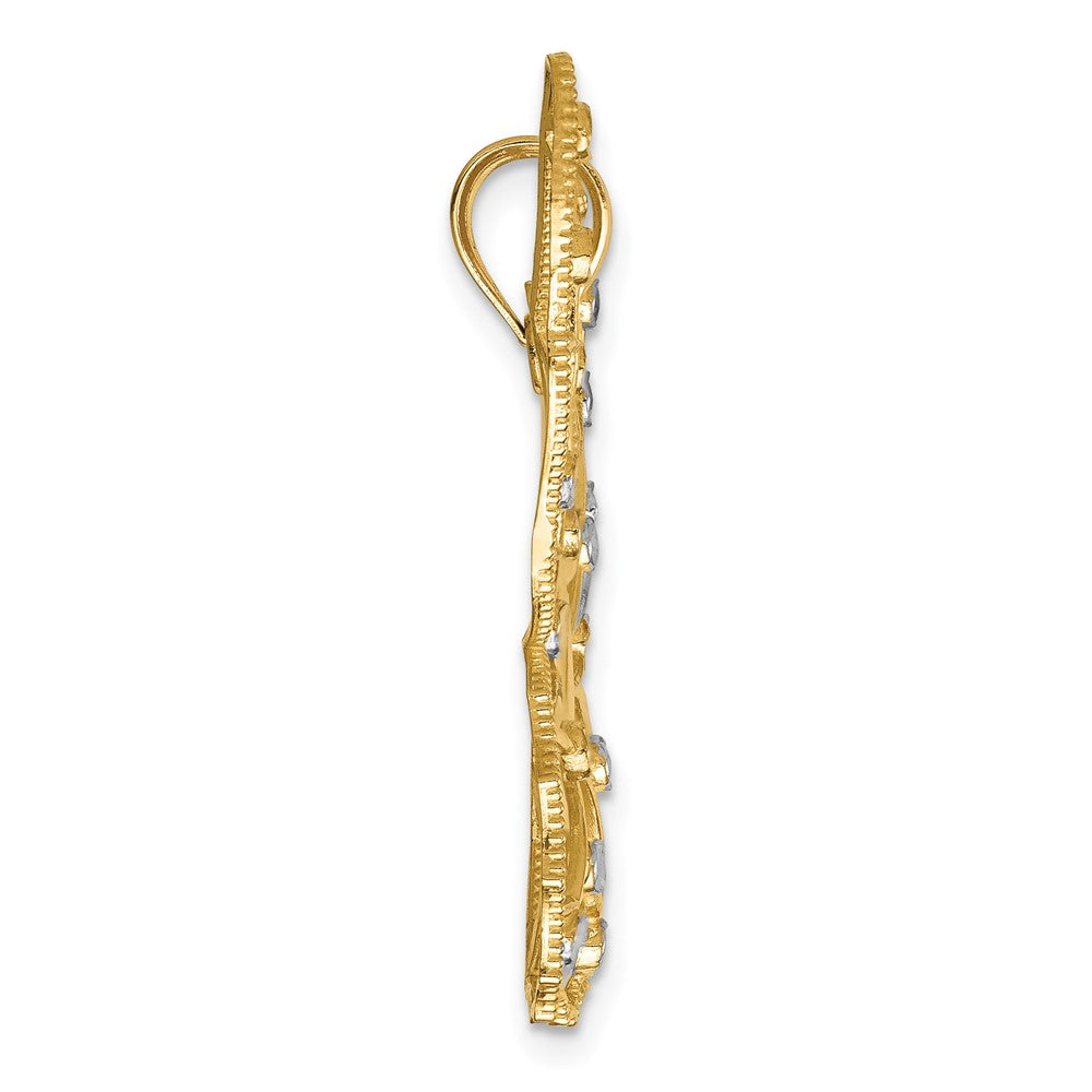 14k Yellow & Rhodium Gold w/Rhodium Diamond-cut Butterfly Pendant