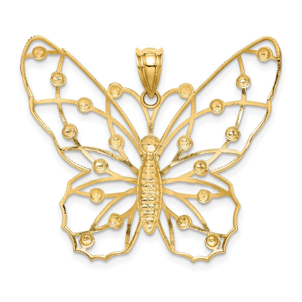 14k Yellow & Rhodium Gold w/Rhodium Diamond-cut Butterfly Pendant