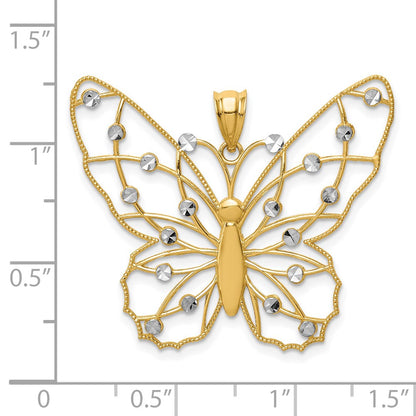 14k Yellow & Rhodium Gold w/Rhodium Diamond-cut Butterfly Pendant