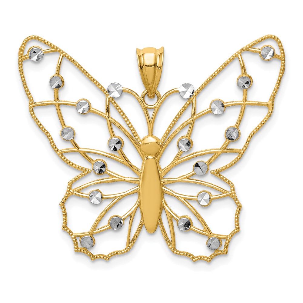 14k Yellow & Rhodium Gold w/Rhodium Diamond-cut Butterfly Pendant
