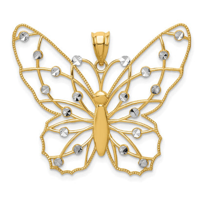 14k Yellow & Rhodium Gold w/Rhodium Diamond-cut Butterfly Pendant