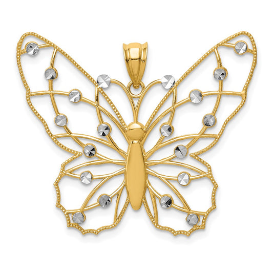 14k Yellow & Rhodium Gold w/Rhodium Diamond-cut Butterfly Pendant