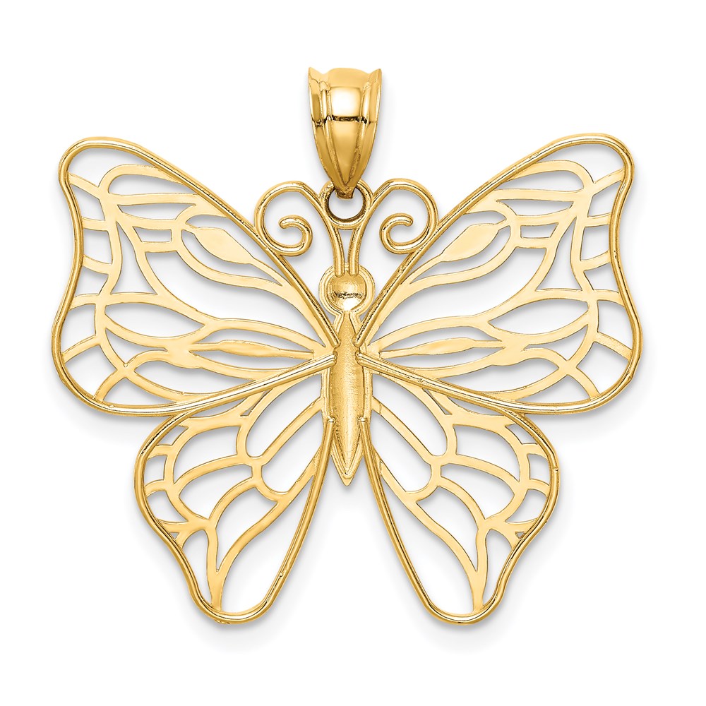14k Yellow Gold Polished Large Butterfly Pendant