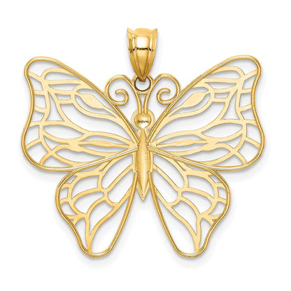 14k Yellow Gold Polished Large Butterfly Pendant