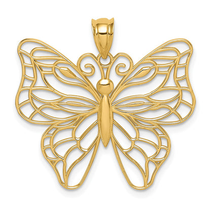 14k Yellow Gold Polished Large Butterfly Pendant