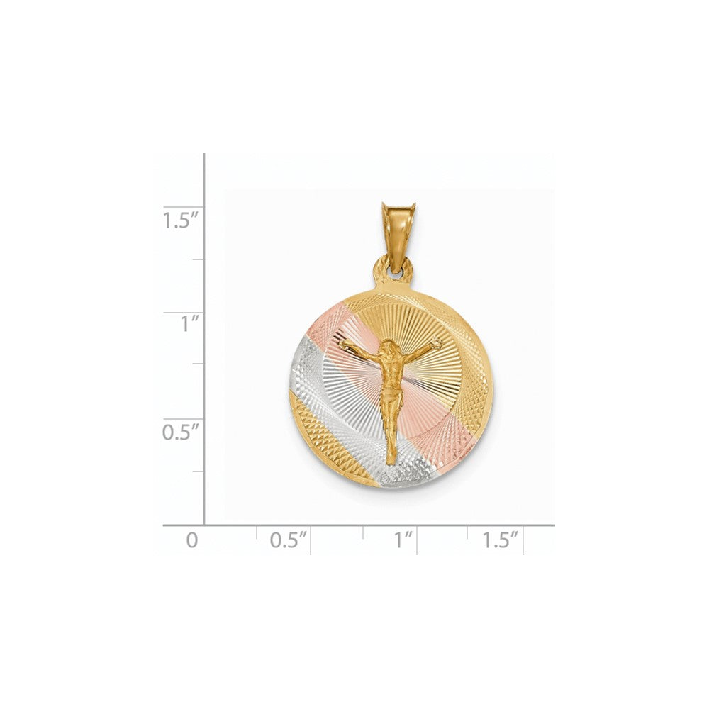 14k Yellow & Rhodium Gold & Rhodium Polished & D/C CORPUS Circle Penda ...