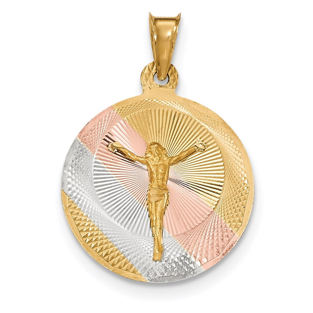 14k Yellow & Rhodium Gold & Rhodium Polished & D/C CORPUS Circle Penda ...